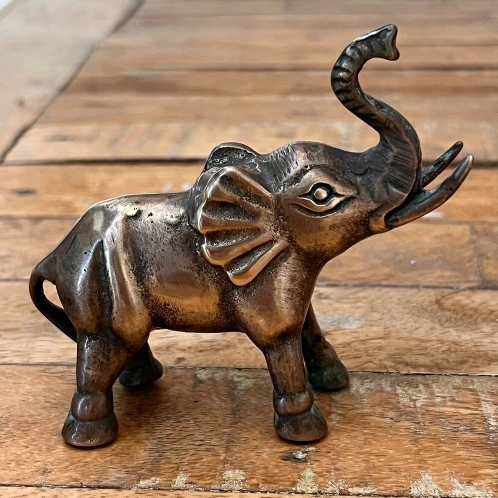 Vintage Solid Brass Elephant Sculpture Figurine MCM Metal Decor